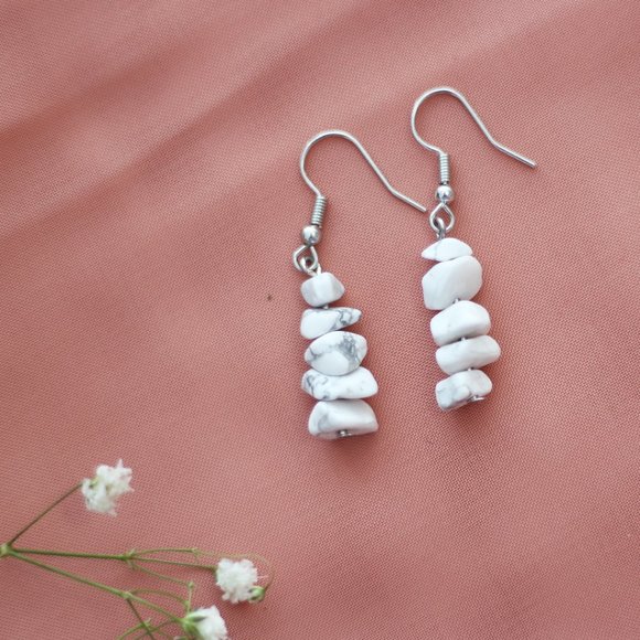 White Stone Dangle Drop Earring - Picture 4 of 4